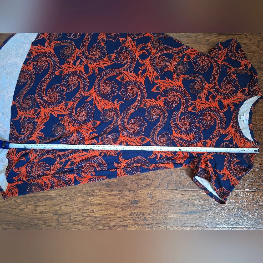 LuLaRoe Navy Tee Dress with Bright Orange Swirl Print - Picture 5 of 6